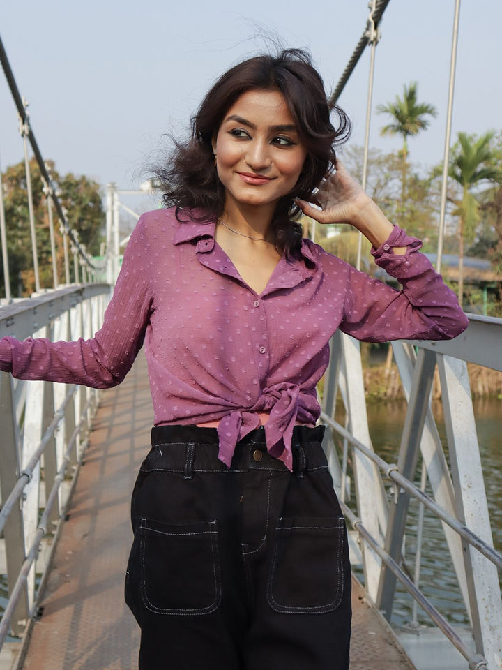 SASSAFRAS Mauve Dobby Sheer Boxy Shirt