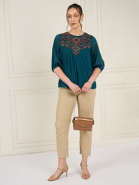 Antheaa Embroidered Chiffon A-Line Top