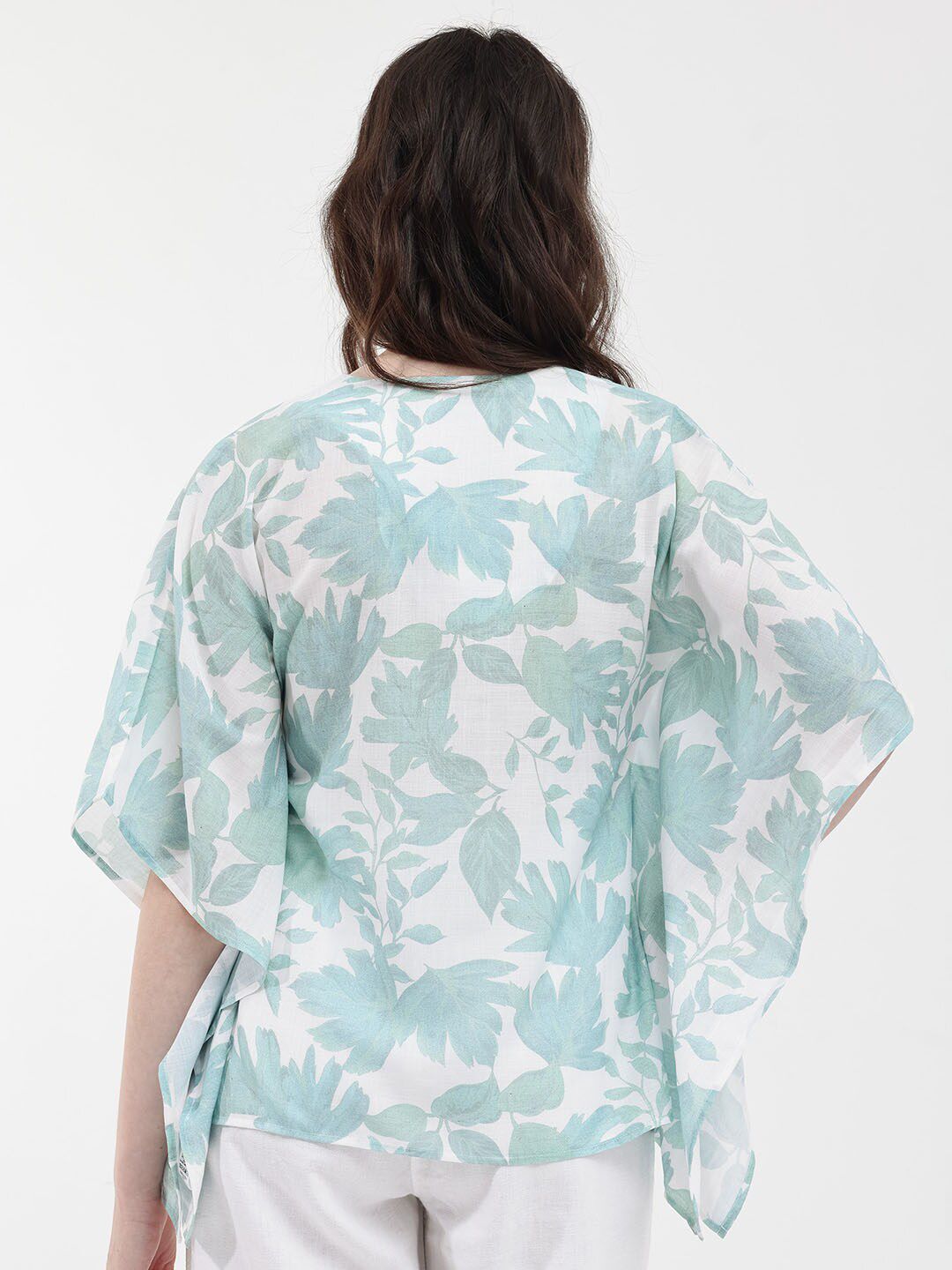 RAREISM Floral Print Flared Sleeve Linen Kaftan Top