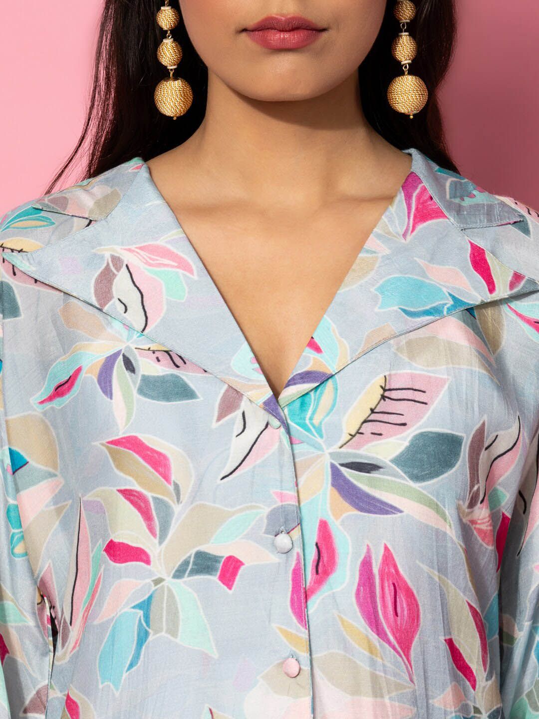 Libas Floral Printed Longline A-Line Shirt & Palazzo Set