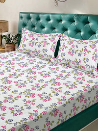 KLOTTHE Krim Kapas Bunga 300 TC Cadar King Halus dengan 2 Sarung Bantal-98 x 89 inci