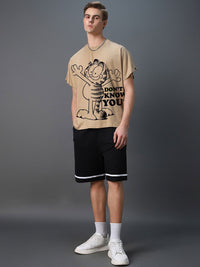Bewakoof Men Garfield Graphic Printed Round Neck Cotton Oversized T-shirt