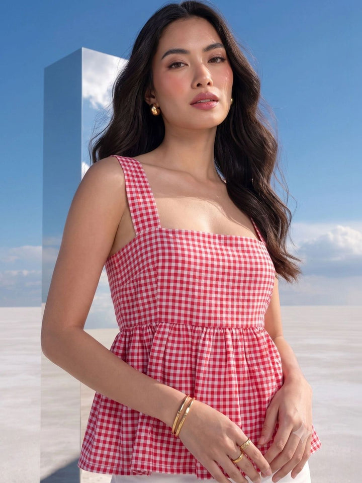 Mamicha Checked Peplum Top