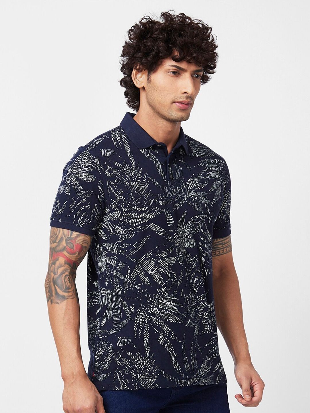 SPYKAR Graphic Printed Polo Collar Slim Fit Cotton Casual T-Shirt