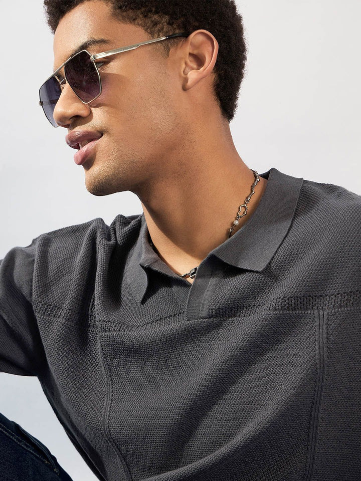 DENNISON Oversized Polo Collar Knitted T-Shirt
