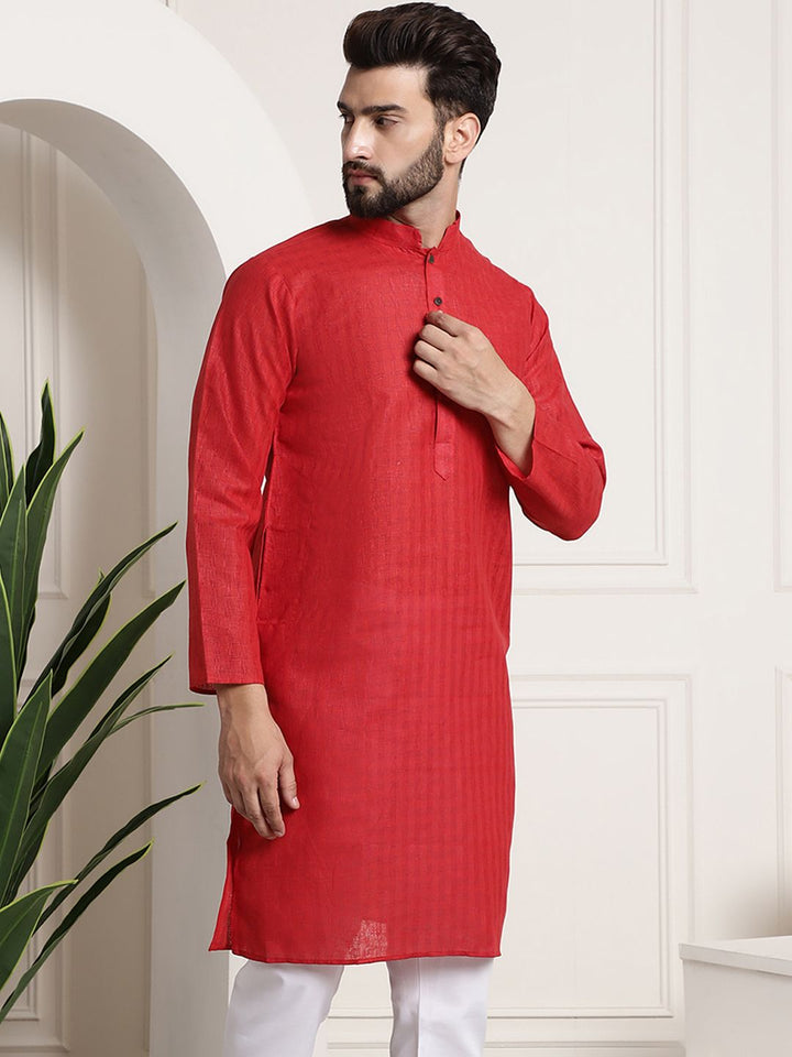 SOJANYA Lelaki Red Checked Straight Kurta
