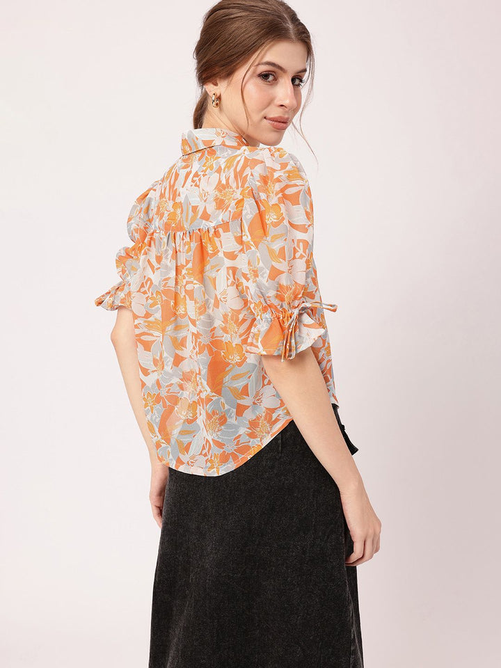 Holiday Charm Tropical Printed Puff Sleeves Shirt