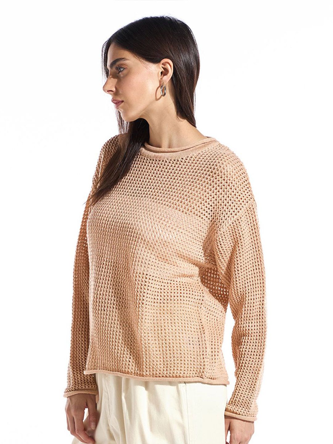 Bewakoof Women's Crystal Rose Oversized Crochet Sweater