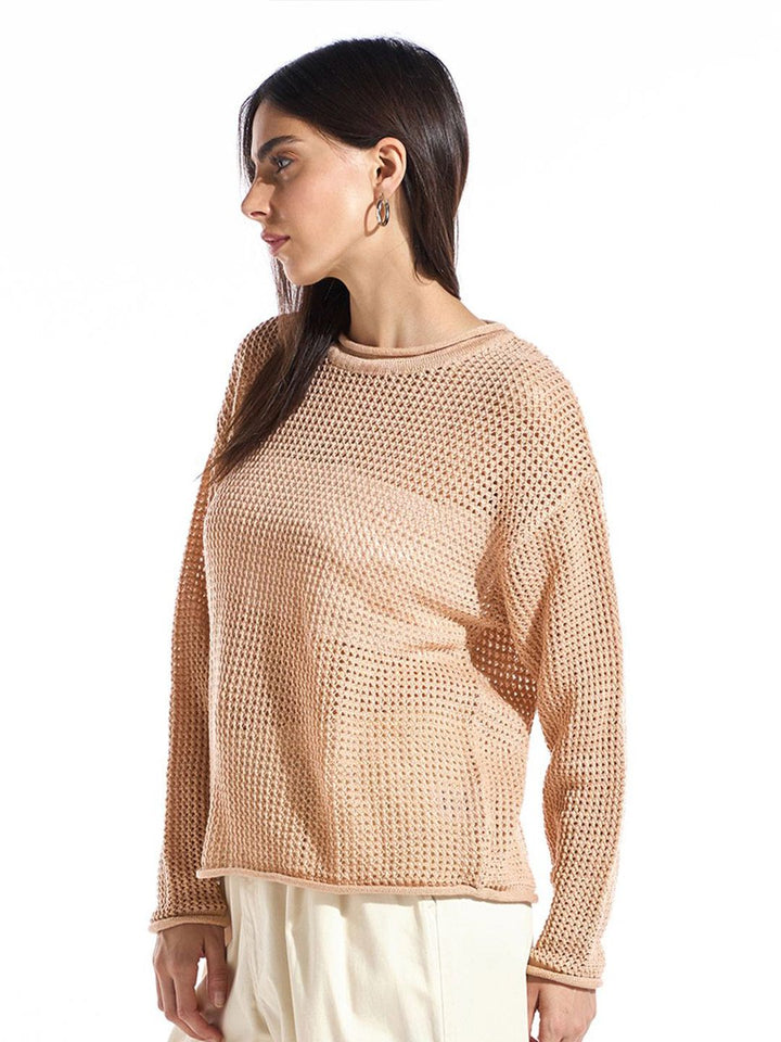 Bewakoof Women's Crystal Rose Oversized Crochet Sweater