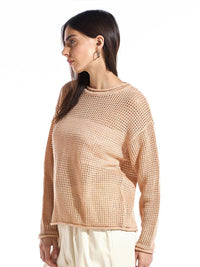 Bewakoof Women's Crystal Rose Oversized Crochet Sweater