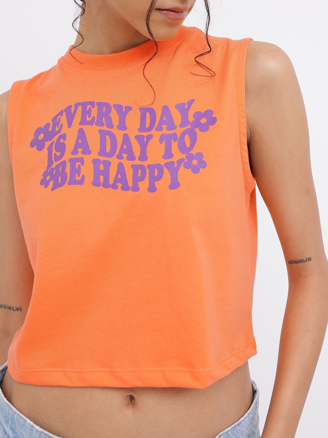 DressBerry Cheerful Chic Printed Sleeveless Crop T-shirt