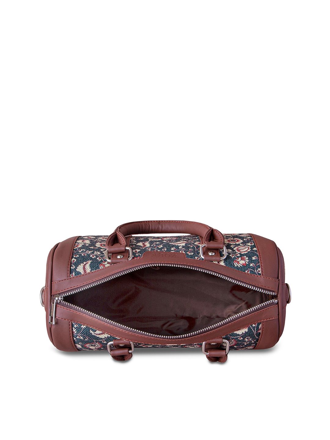 ZOUK Blue Floral Printed Structured Handheld Bag with Tasselled
