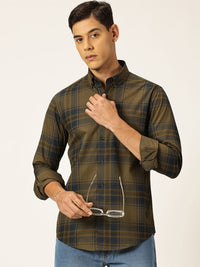 Thomas Scott Men Premium Tartan Checked Button-Down Collar Cotton Casual Shirt