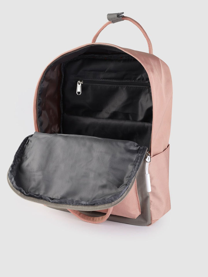 Lino Perros Women Pink & Grey Colourblocked Laptop Backpack