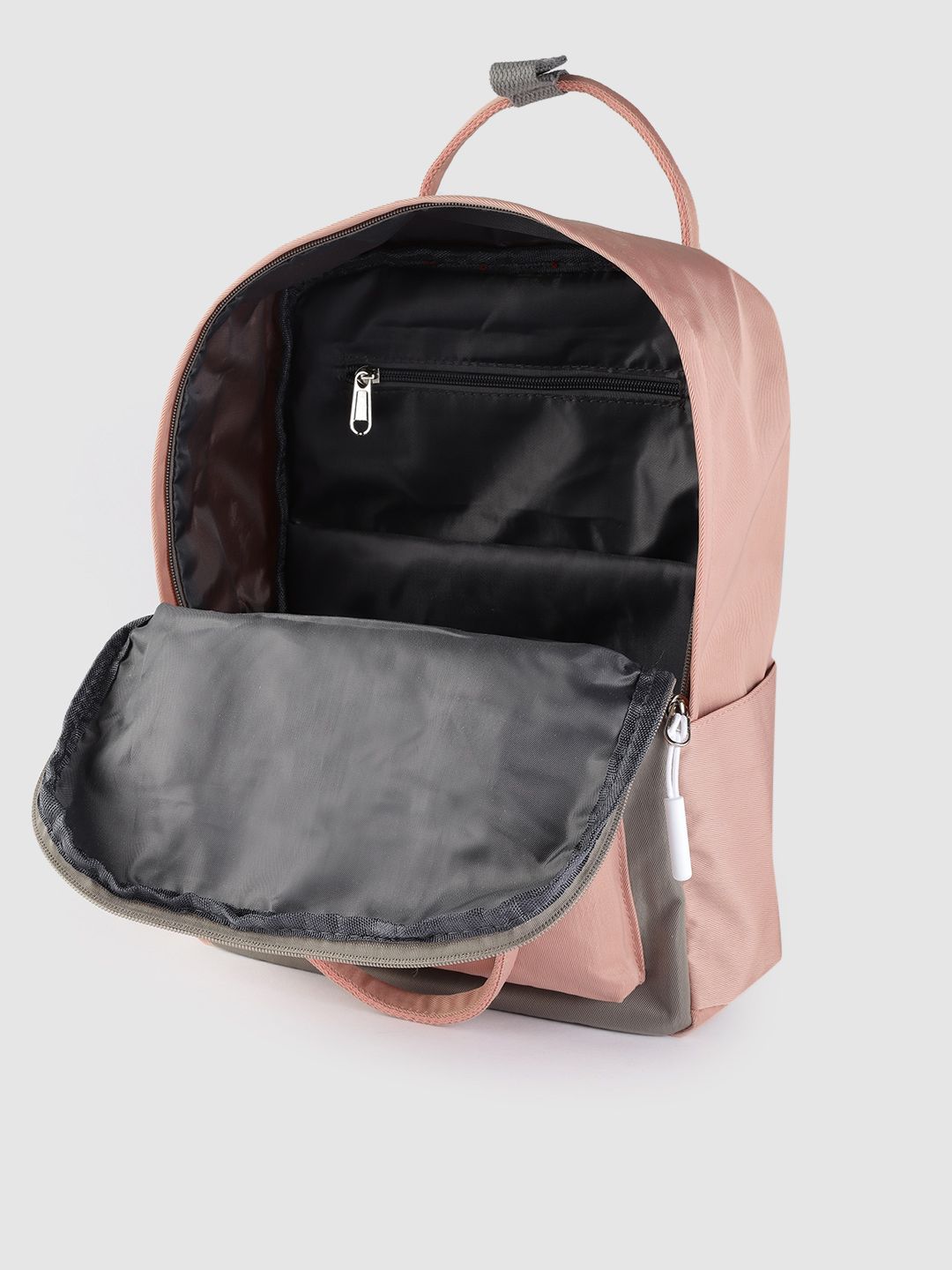 Lino Perros Women Pink & Grey Colourblocked Laptop Backpack