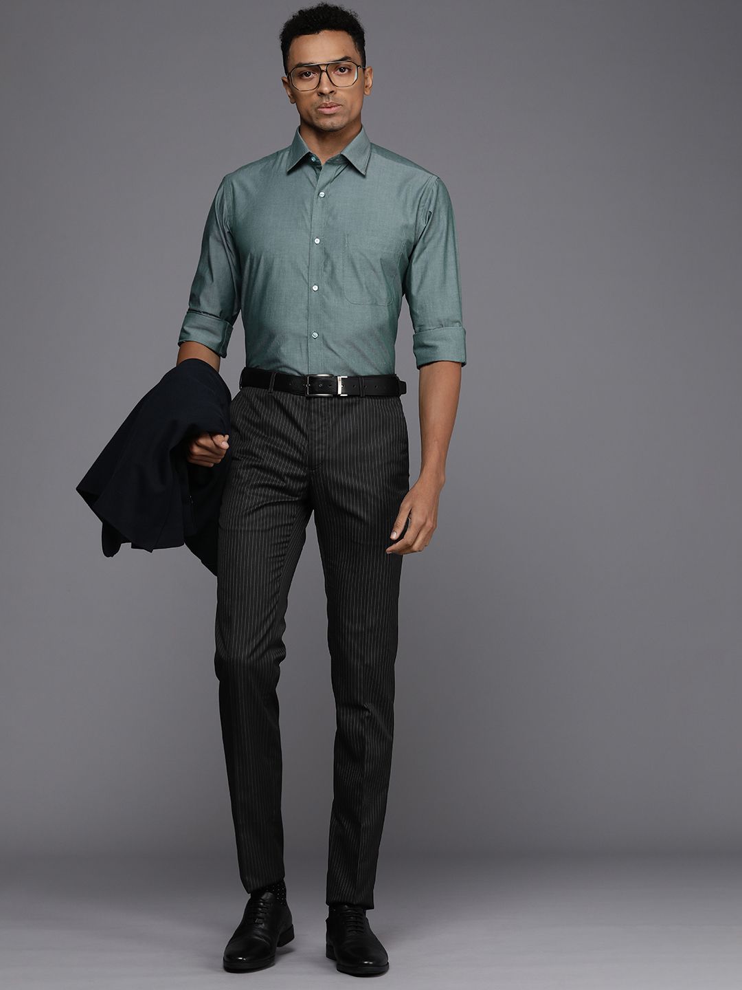 Raymond Men Striped Slim Fit Formal Trousers