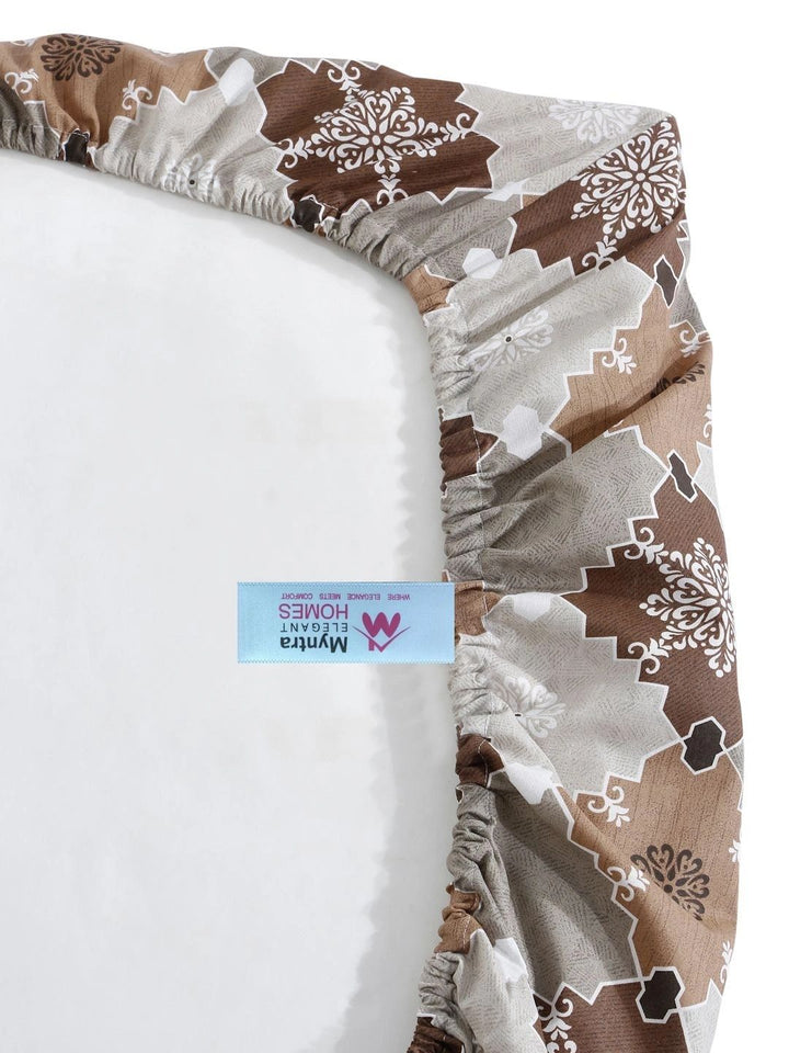 Myntra Elegant Homes Brown & White Geometric 400 TC Single Bedsheet with 1 Pillow Covers