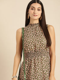 all about you Olive Green & Pink Floral Smocked Dress