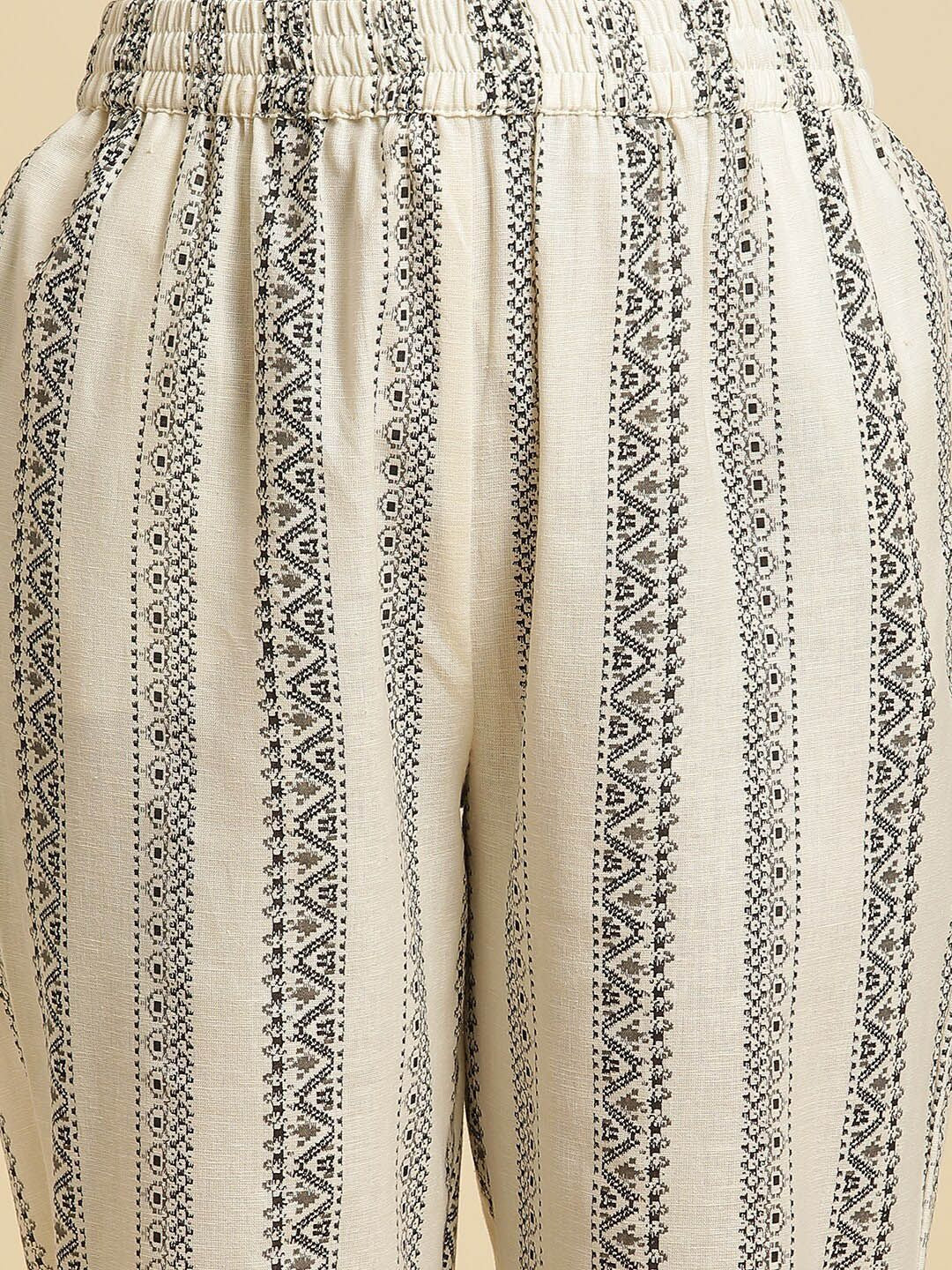 W Geometric Printed Regular Kantha Work Kurta with Trousers