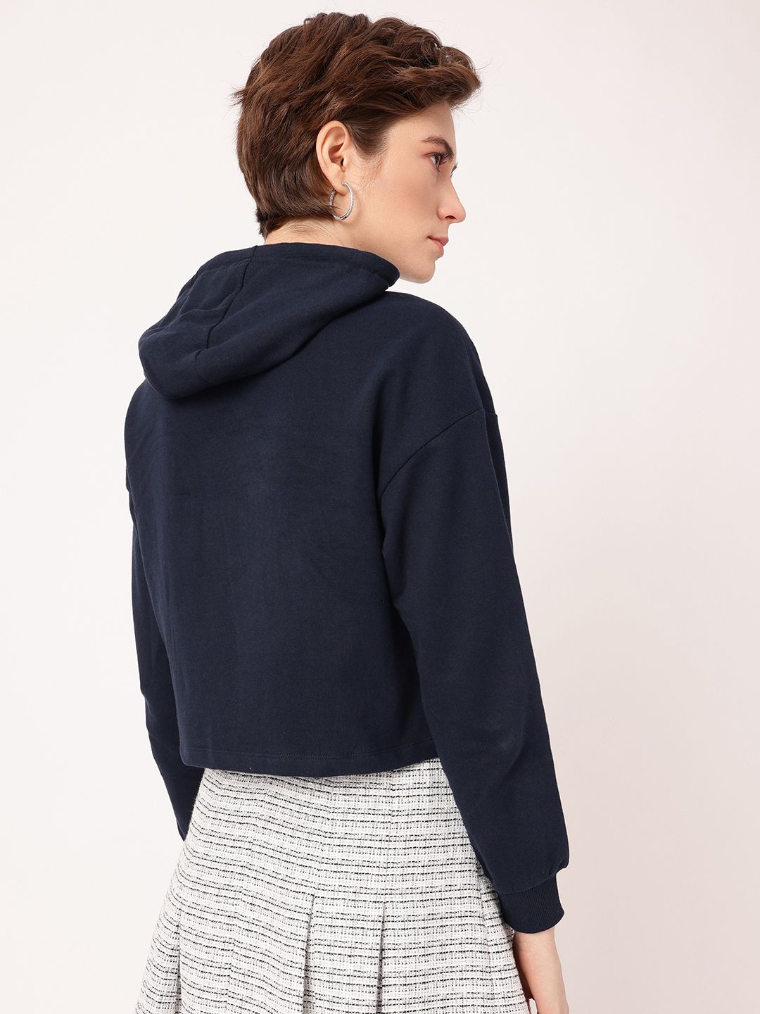 DressBerry Cotton Terry Boxy Crop Hooded Sweatshirt