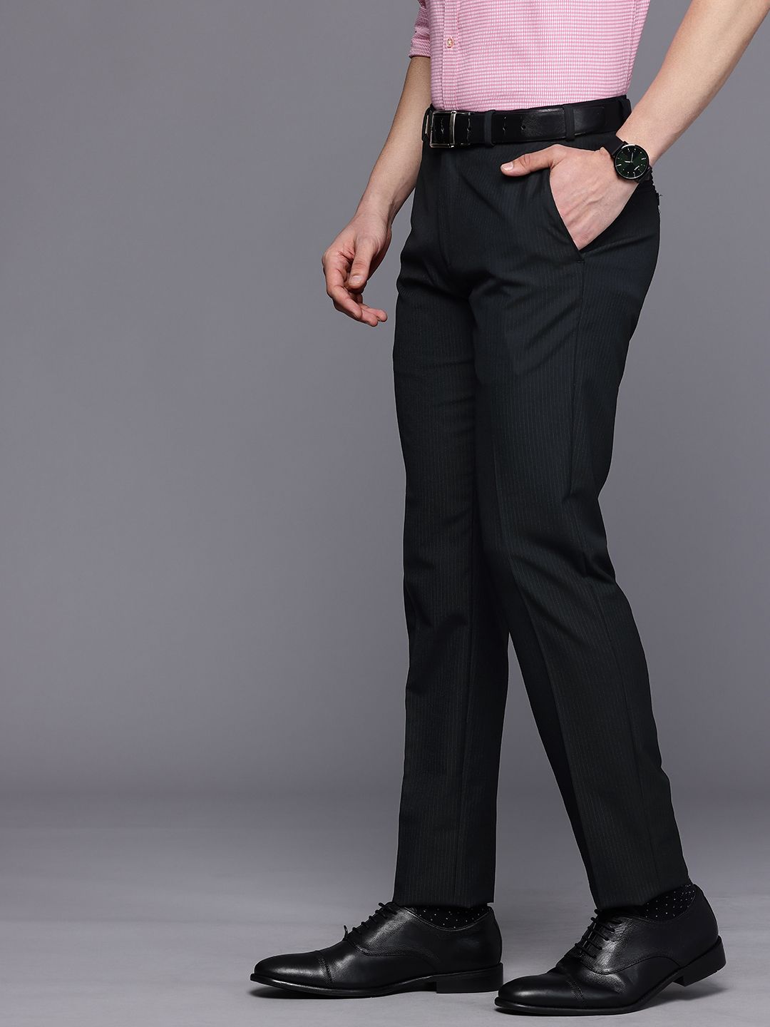 Raymond Men Striped Slim Fit Formal Trousers