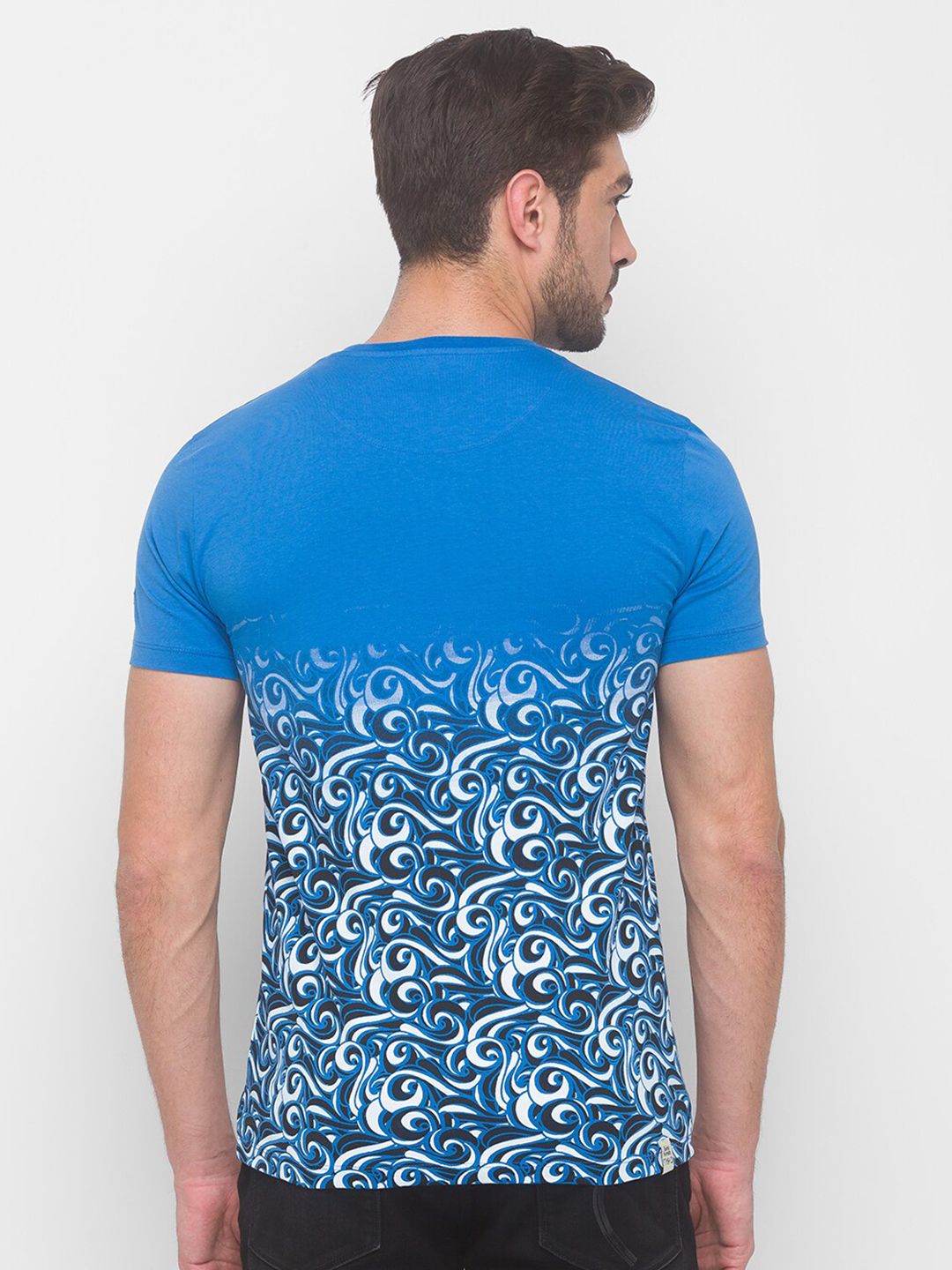 Being Human Men Blue Floral Printed Pure Cotton T-shirt