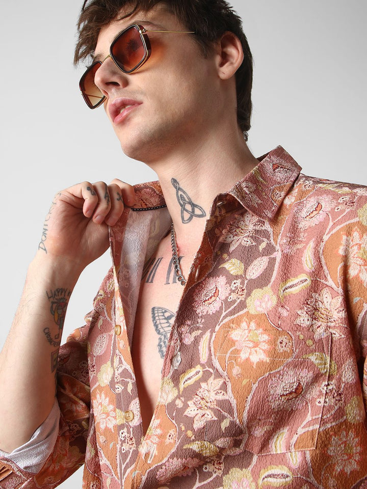 VASTRADO Men Classic Spread Collar Floral Printed Slim Fit Casual Shirt