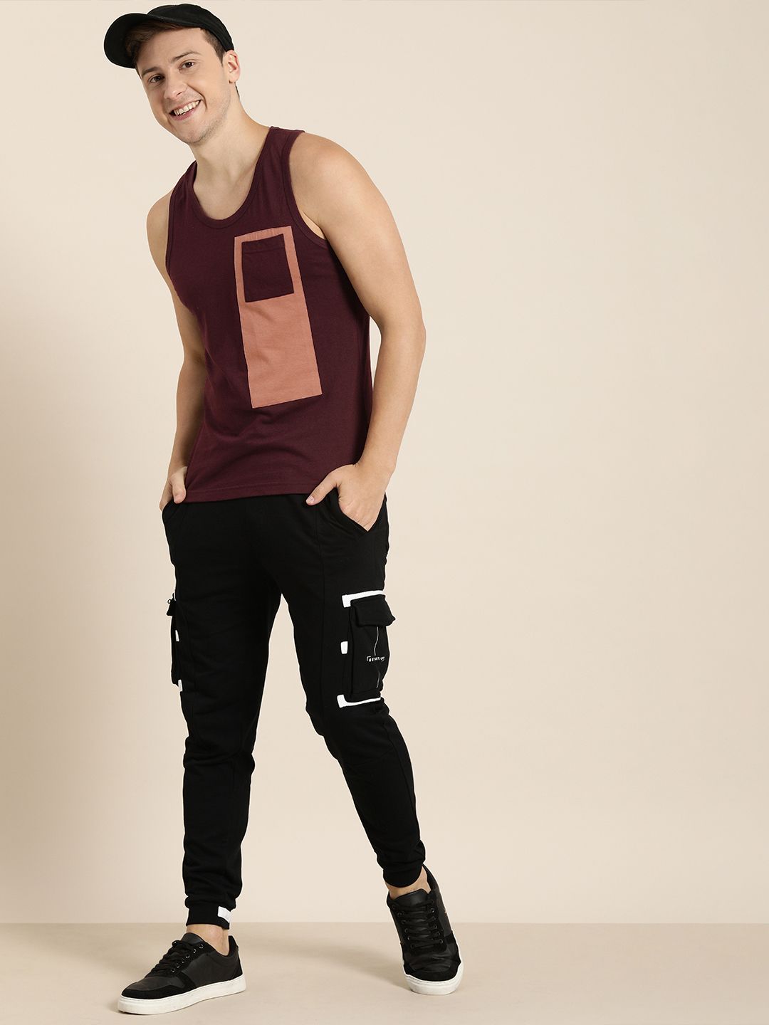 Difference of Opinion Men Maroon  Peach-Coloured Colourblocked Pure Cotton T-shirt