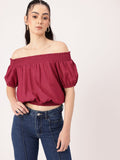 DressBerry Boho Chic Off Shoulder Smocked Blouson Crop Top