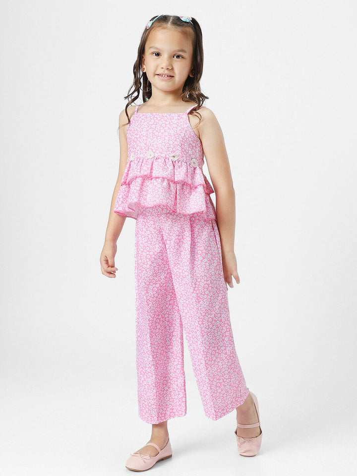 Nauti Nati Girls Floral Printed Shoulder Straps Top with Trousers