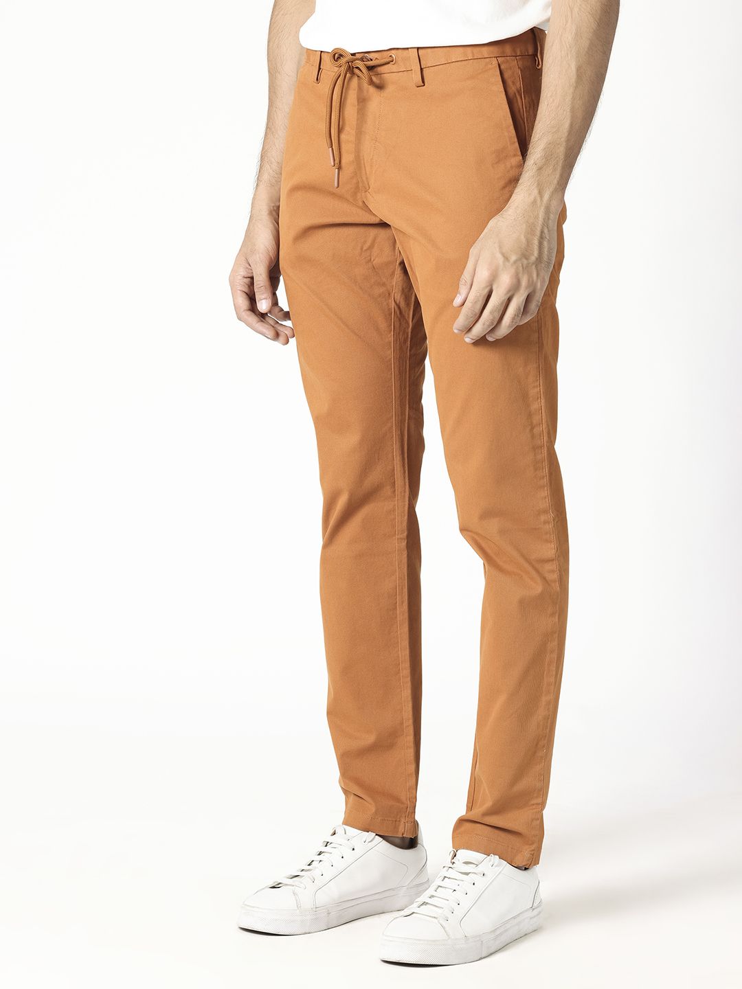RARE RABBIT Men Rust Orange Slim Fit Trousers
