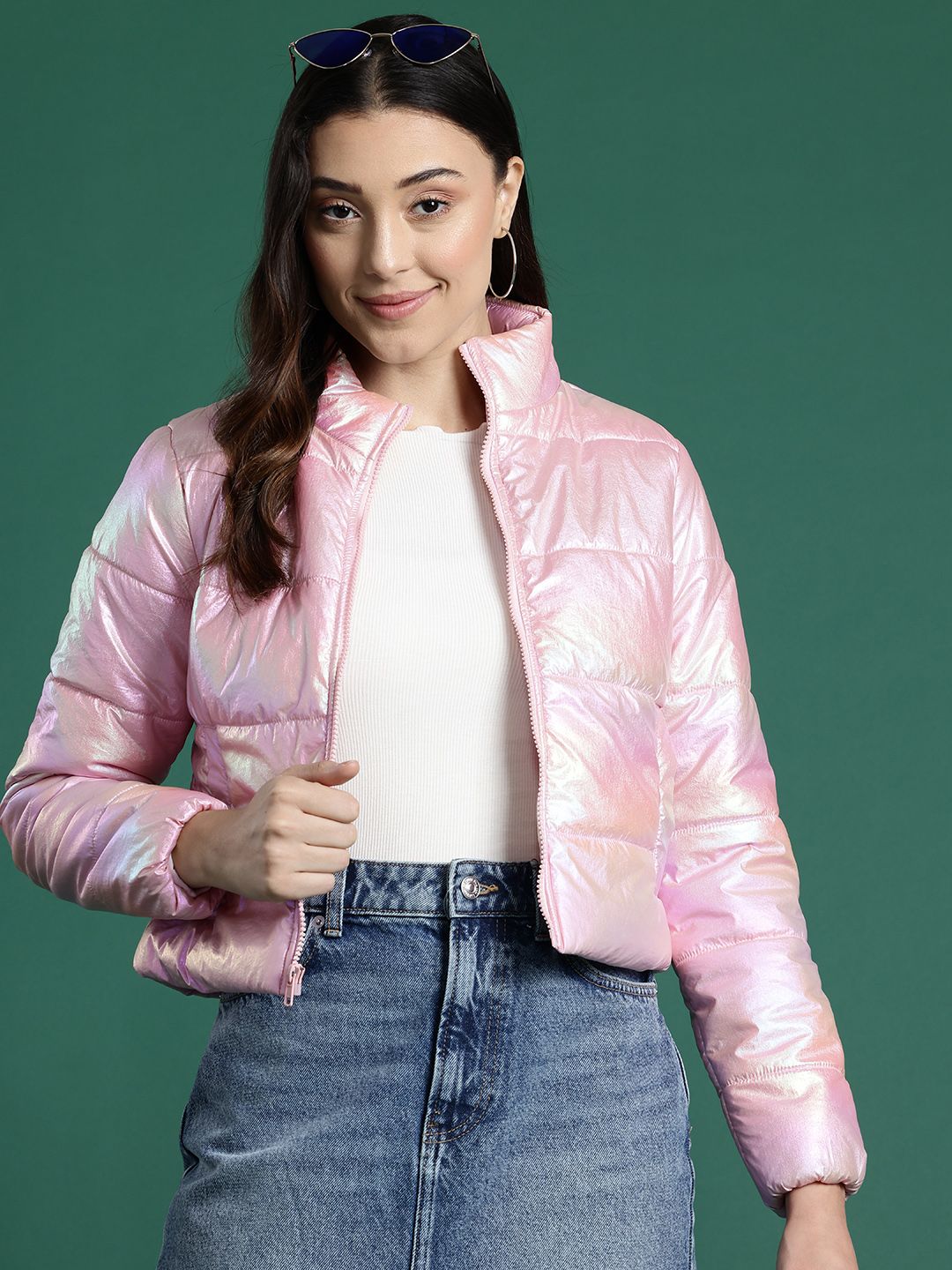 DressBerry  Dual-Toned Shimmer Puffer Jacket