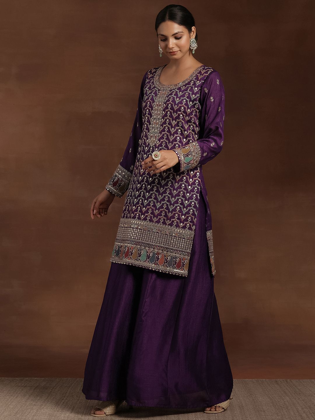 Libas Ethnic Motifs Embroidered Sequinned Kurta With Palazzos & Dupatta