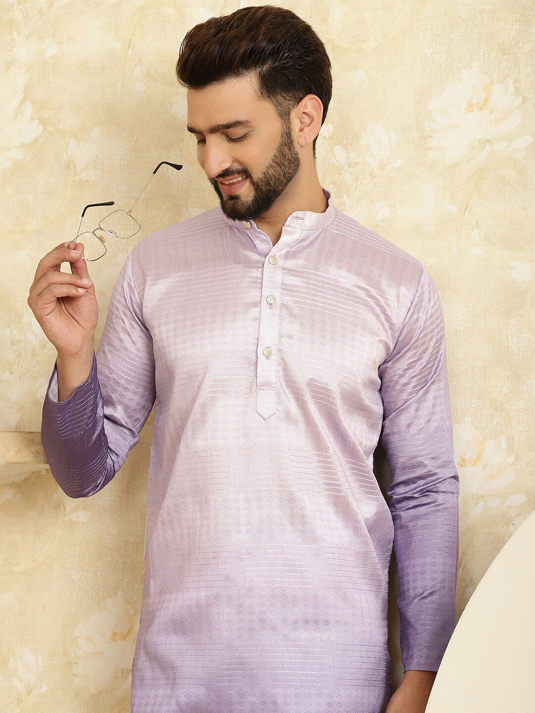 SOJANYA Ombre Dyed Band Collar Straight Kurta with Churidar