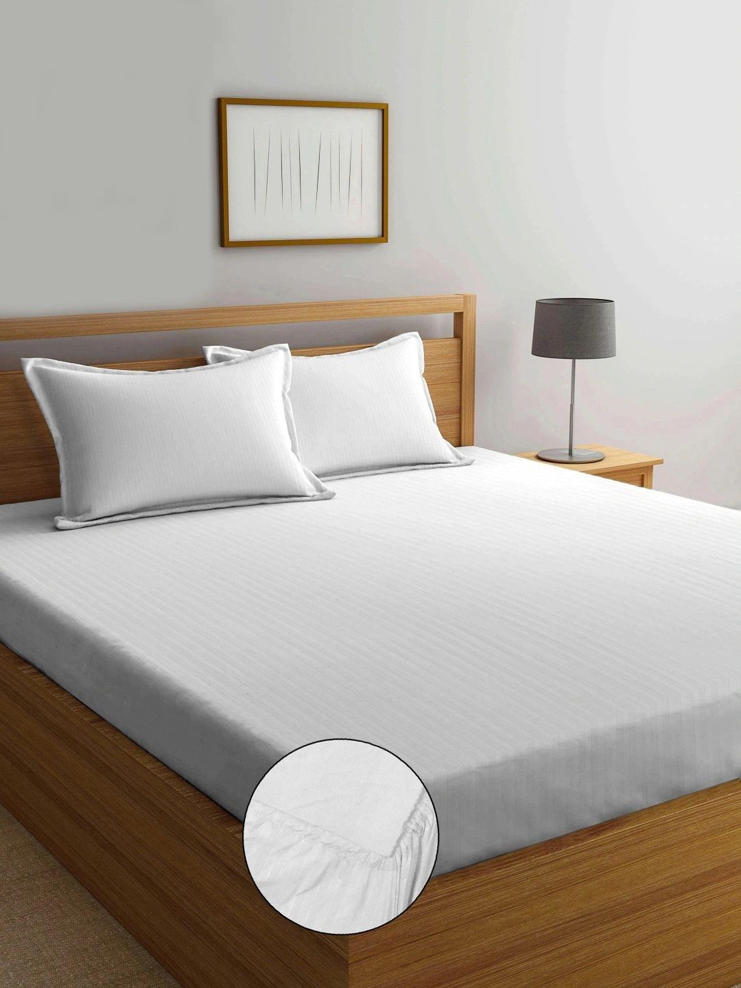 Moda Rapido X KLOTTHE White Striped 300 TC Bedsheet with 2 Pillow Covers
