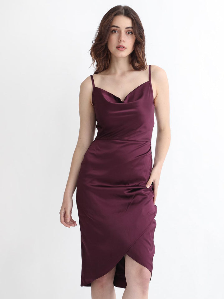 RAREISM Shoulder Straps Sleeveless Gathered Detail Satin Slip-On Sheath Dress