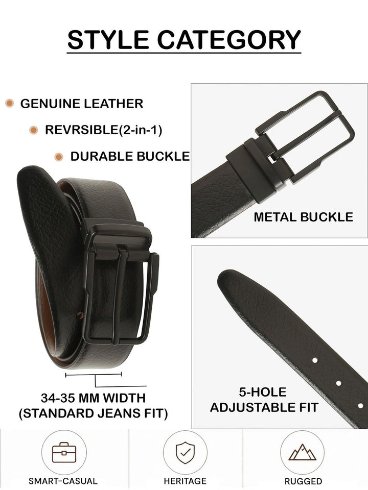 Teakwood Leathers Men Textured Leather Reversible Belt