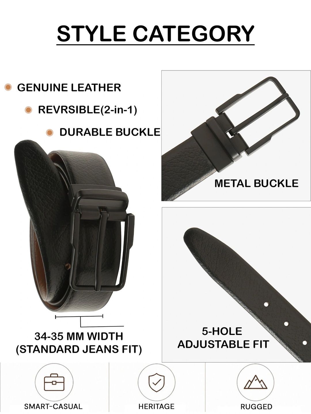 Teakwood Leathers Men Textured Leather Reversible Belt