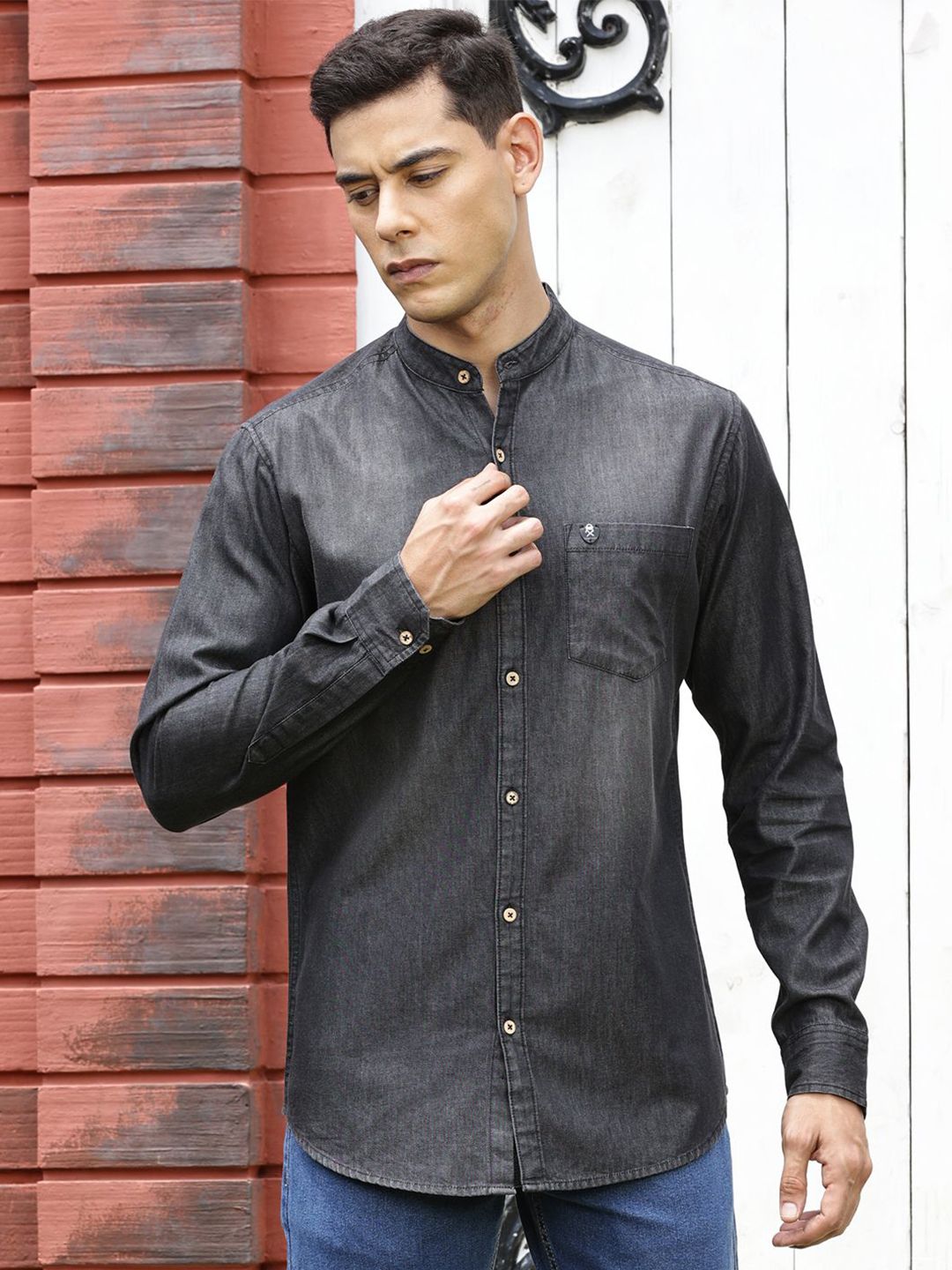 Thomas Scott Men Solid Cotton Smart Slim Fit Opaque Casual Shirt