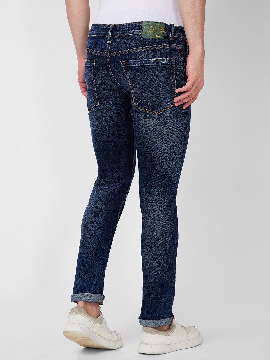 SPYKAR Men Skinny Fit Low-Rise Mildly Distressed Heavy Fade Jeans