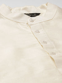 SOJANYA Men Off White Solid Kurta with Churidar & Ethnic Jacket