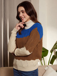 Berrylush Colourblocked Turtle Neck Acrylic Pullover Sweater