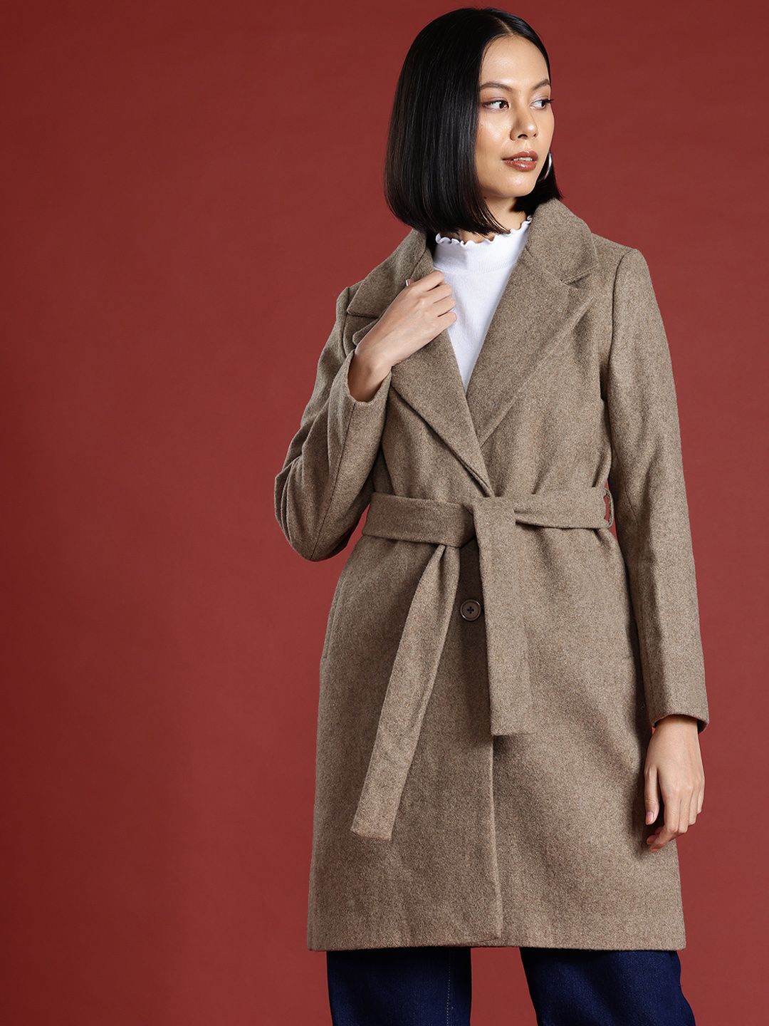 all about you Regular Fit Overcoat with Waist Tie Up
