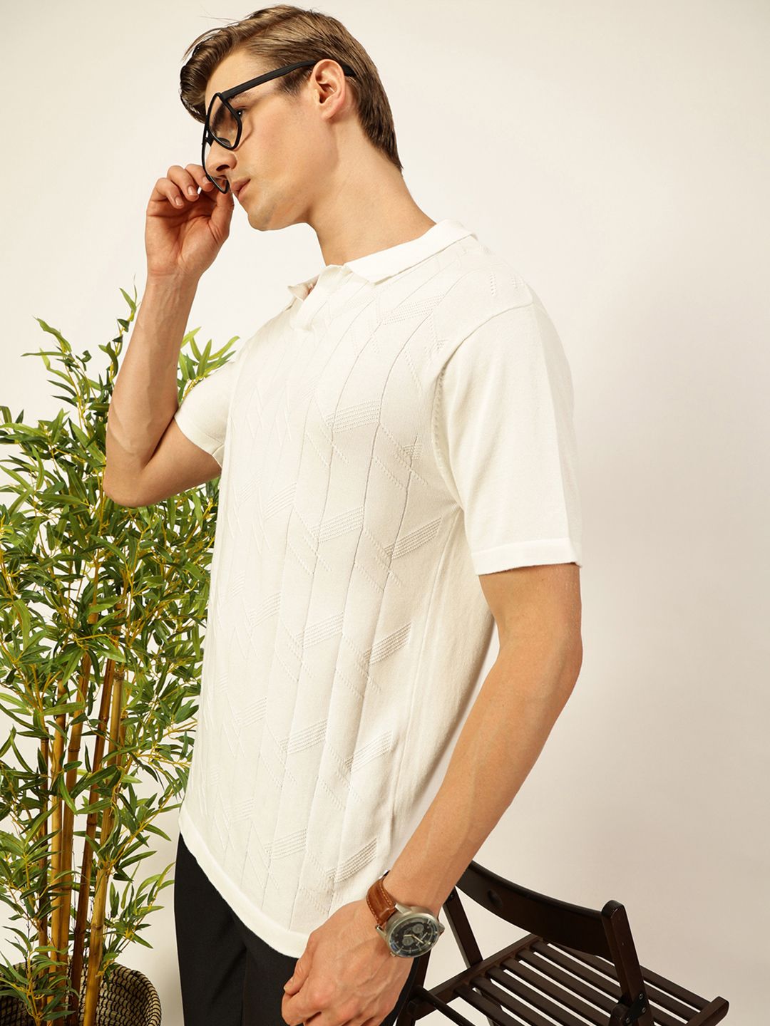 Thomas Scott Men Self Design Regular Fit Knitted Polo T-shirt