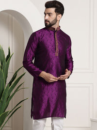 SOJANYA Men Aubergine & Black Woven Design Kurta Lurus
