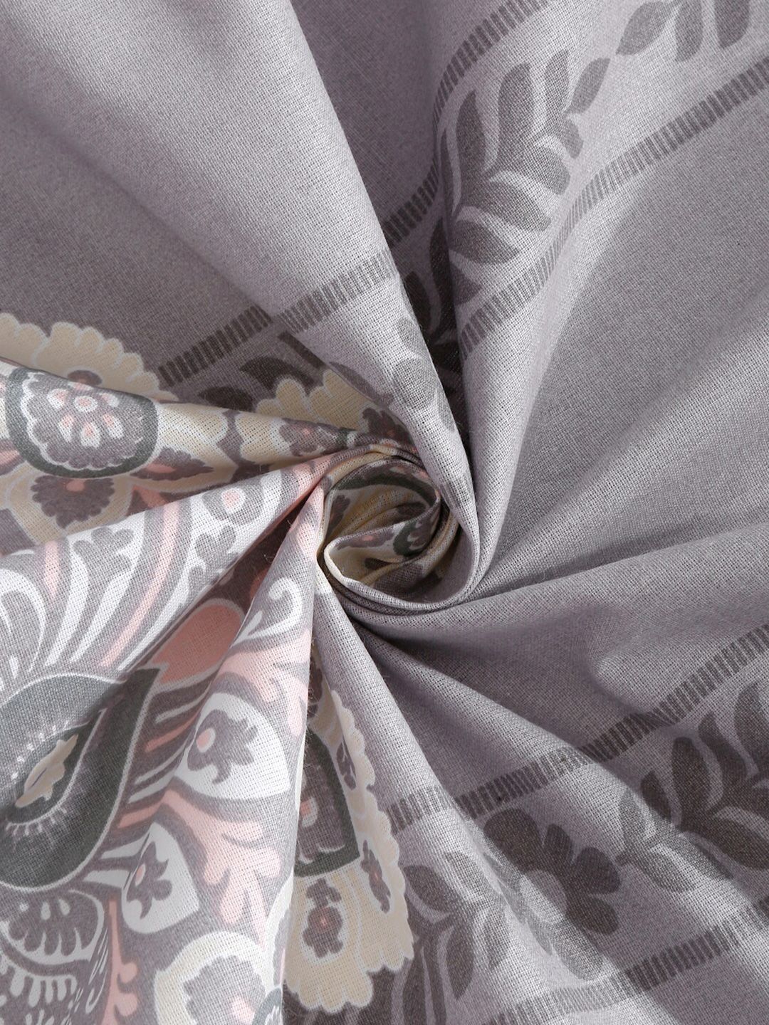 KLOTTHE Grey Printed 400 TC Pure Cotton Double King Bedsheet With 2 Pillow Covers