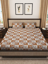 KLOTTHE Beige Floral Kapas Tulen 400 TC Dilengkapi Cadar Katil Super King Superfine dengan 2 Sarung Bantal-270 x 270 cm