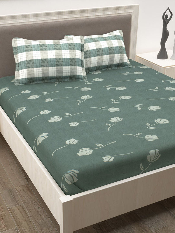 Story@home Grey Floral 186 TC Cotton 1 Double Bedsheet with 2 Pillow Covers
