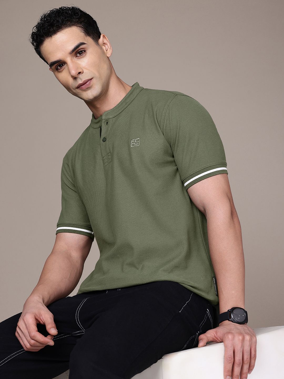 French Connection Henley Neck Pure Cotton T-shirt