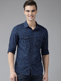 SPYKAR Men Pure Cotton Slim Fit Micro Ditsy Floral Printed Casual Shirt
